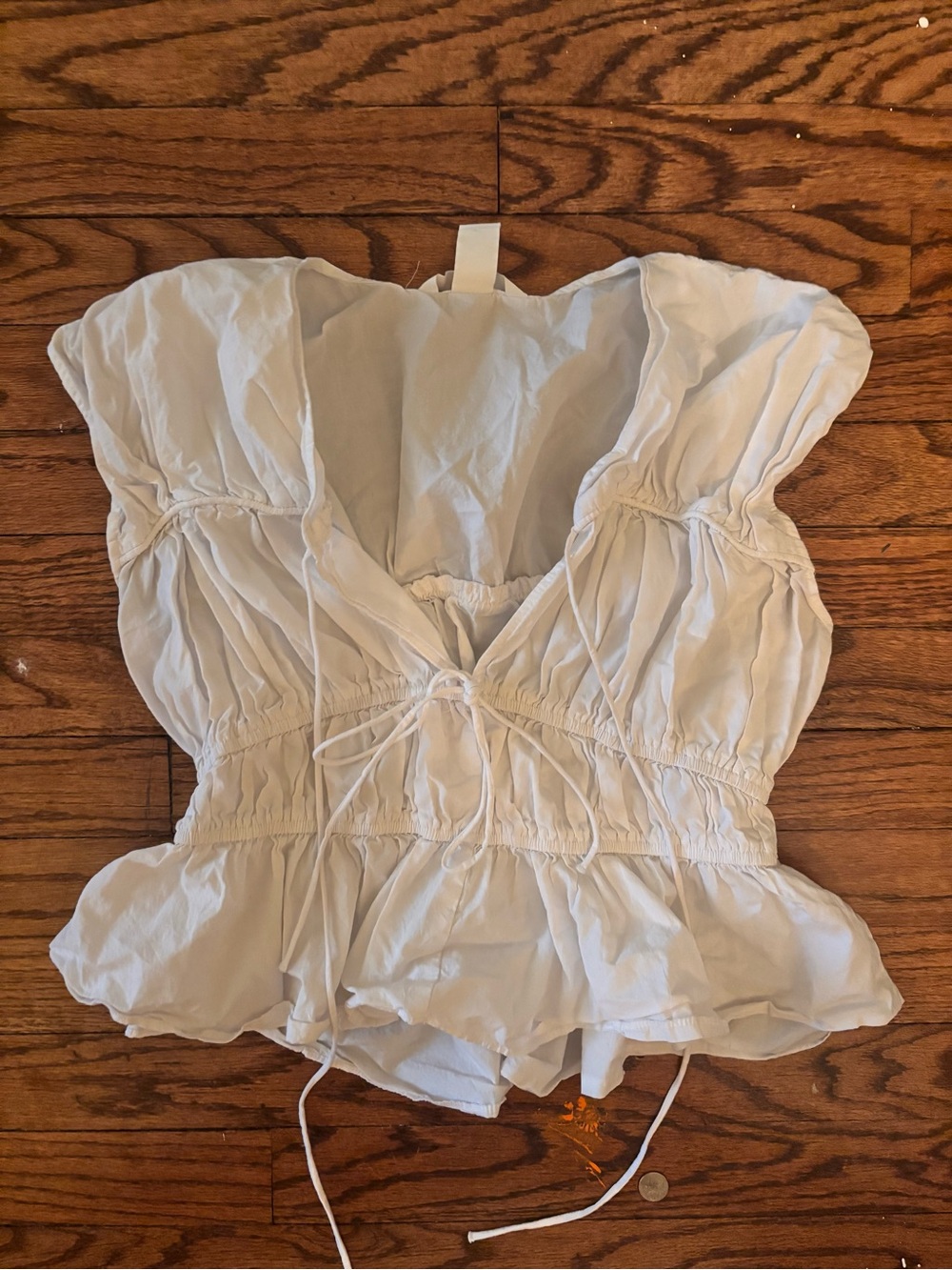 H&M White Ruffle Tie-Front Peplum Blouse